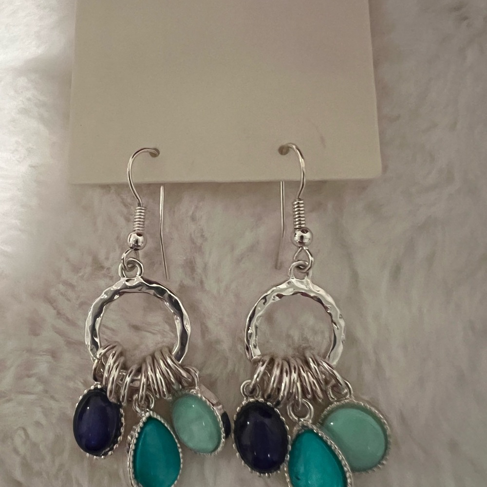Old Navy New colorful stone dangle silver plated pierced earrings - Picture 3 of 3